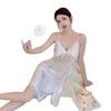 Sexy lace backless suspender pajamas spring and summer ice silk thin loungewear with chest pad plus size pajamas women