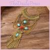 Vintage Turquoise Multilayer Waterdrop Pendant Necklace For Women With Tassel Style