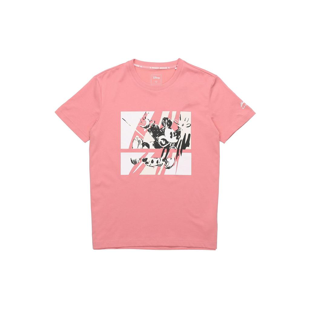 Li Ning X Disney T Shirts Men's Apricot Pink Crew Neck Moderate Straight Fit AHSQ527-3