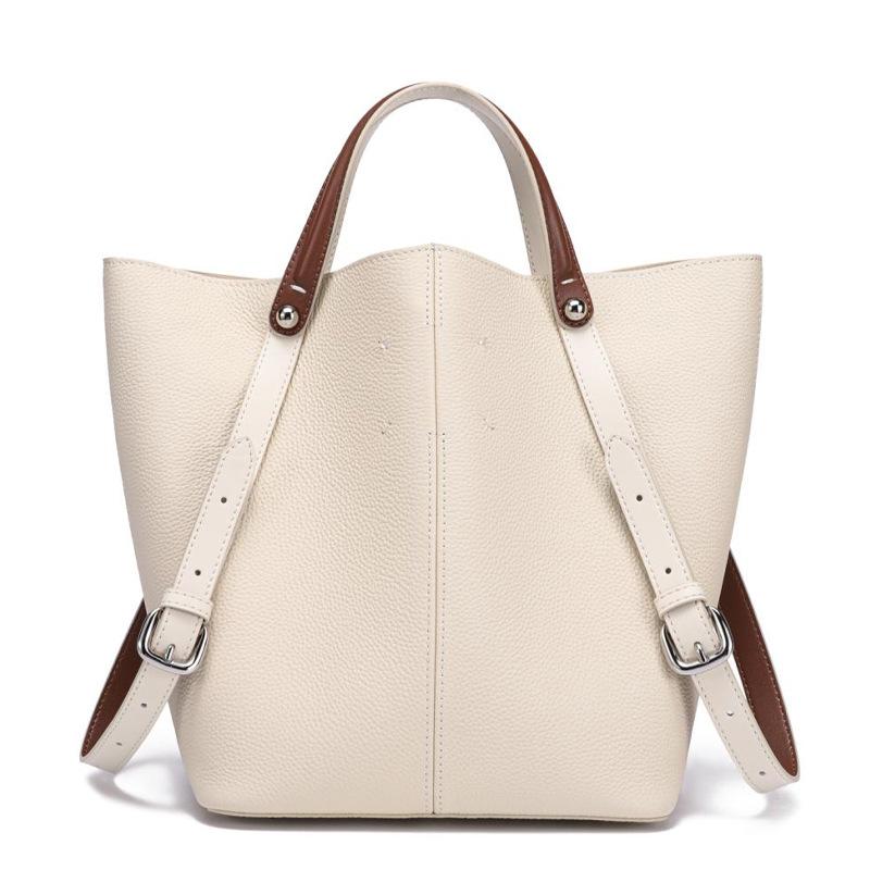 Genuine Leather Bucket Shoulder Bag Large Capacity Commuter Tote Bag Crossbody Bag