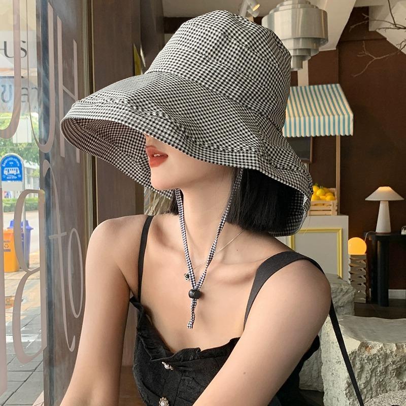 Thousand bird grid bucket hat women's summer uv anti-ultraviolet sunshade sunscreen hat big brim face covering sun hat
