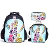 Vitality, Simple Style, Three-Piece Stacked Horse Printing Schoolbag, Double-Sided Mesh Pockets, Water Cup, Meal Bag With Pencil Bag