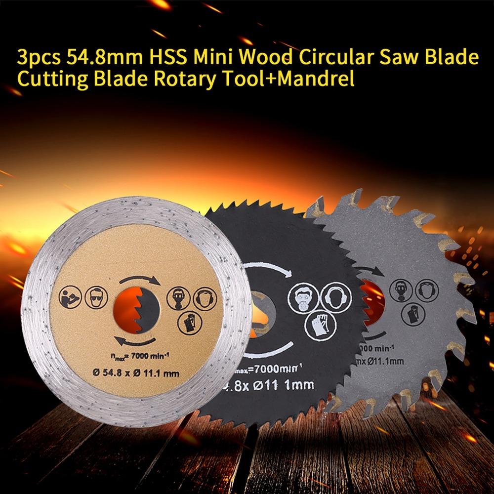 3pcs 54.8mm Diameter Mini Circular Saw Blade With Mandrel HSS Rotary Tool Saw Blade 11.1mm Bore Circular Saw Blade
