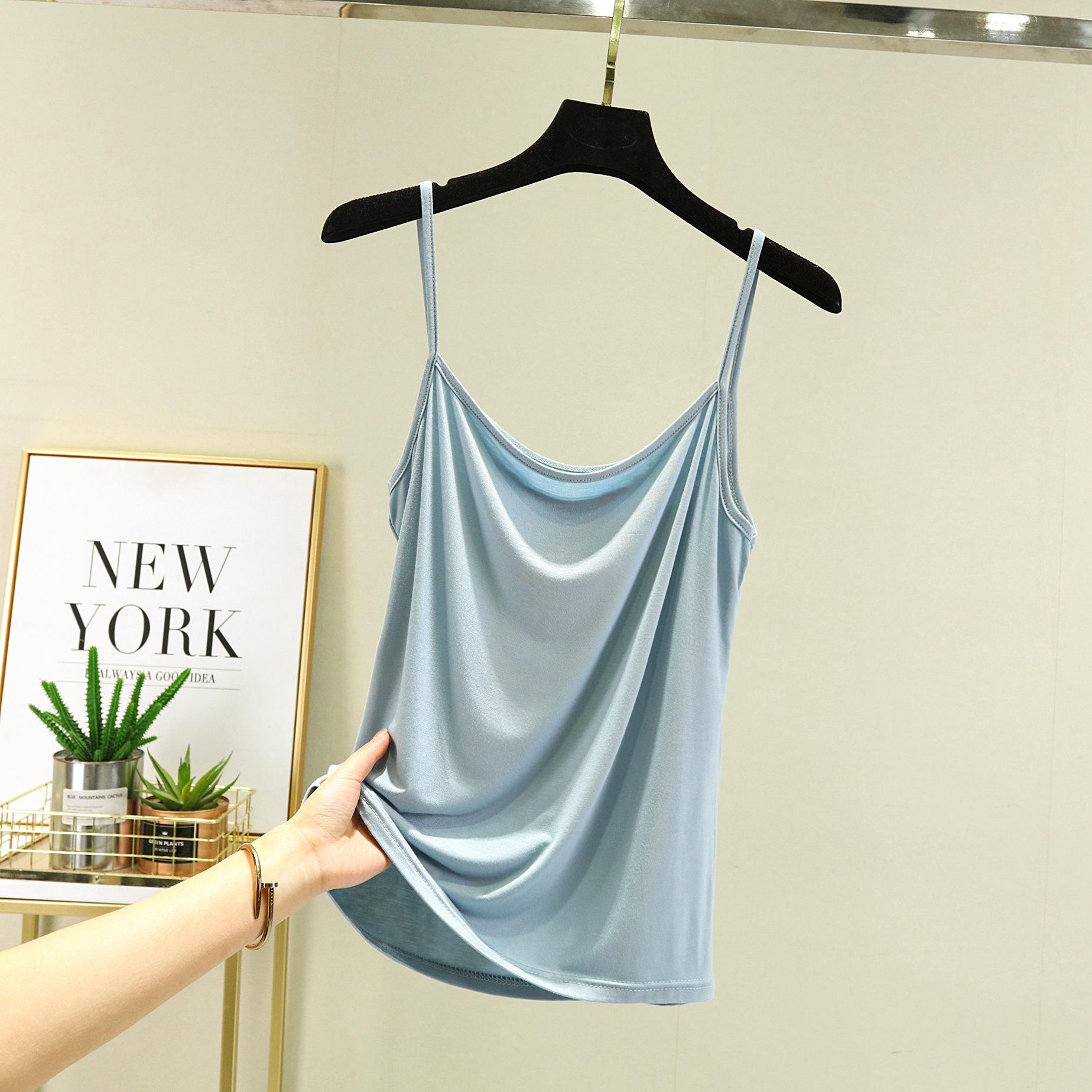Top in modale con cinturino per spaghetti Canotta basic senza maniche Canotta tinta unita Canotta estiva da donna tutta abbinata XL luce di colore blu