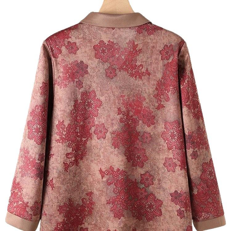 Floral Lapel Button-Up Loose Top for Middle-Aged and Elderly Women