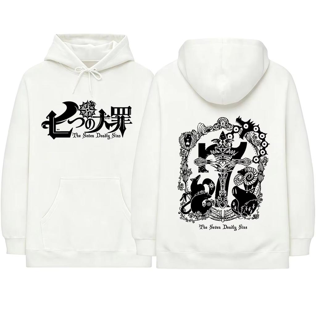 Seven Deadly Sins Graphic Hoodie Men Women Fashion Long Sleeve Oversized Pullover Sweatshirt Vintage Harajuku Fleece Daily Wear Streetwear Casual Top
