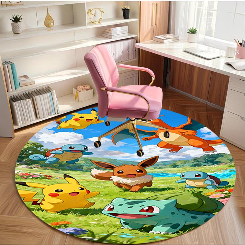Pokemon Print Round Rug, Washable Floor Carpet, For Entryway Dorm Laundry Room Office Study, Home Decor Birthday Christmas Gift