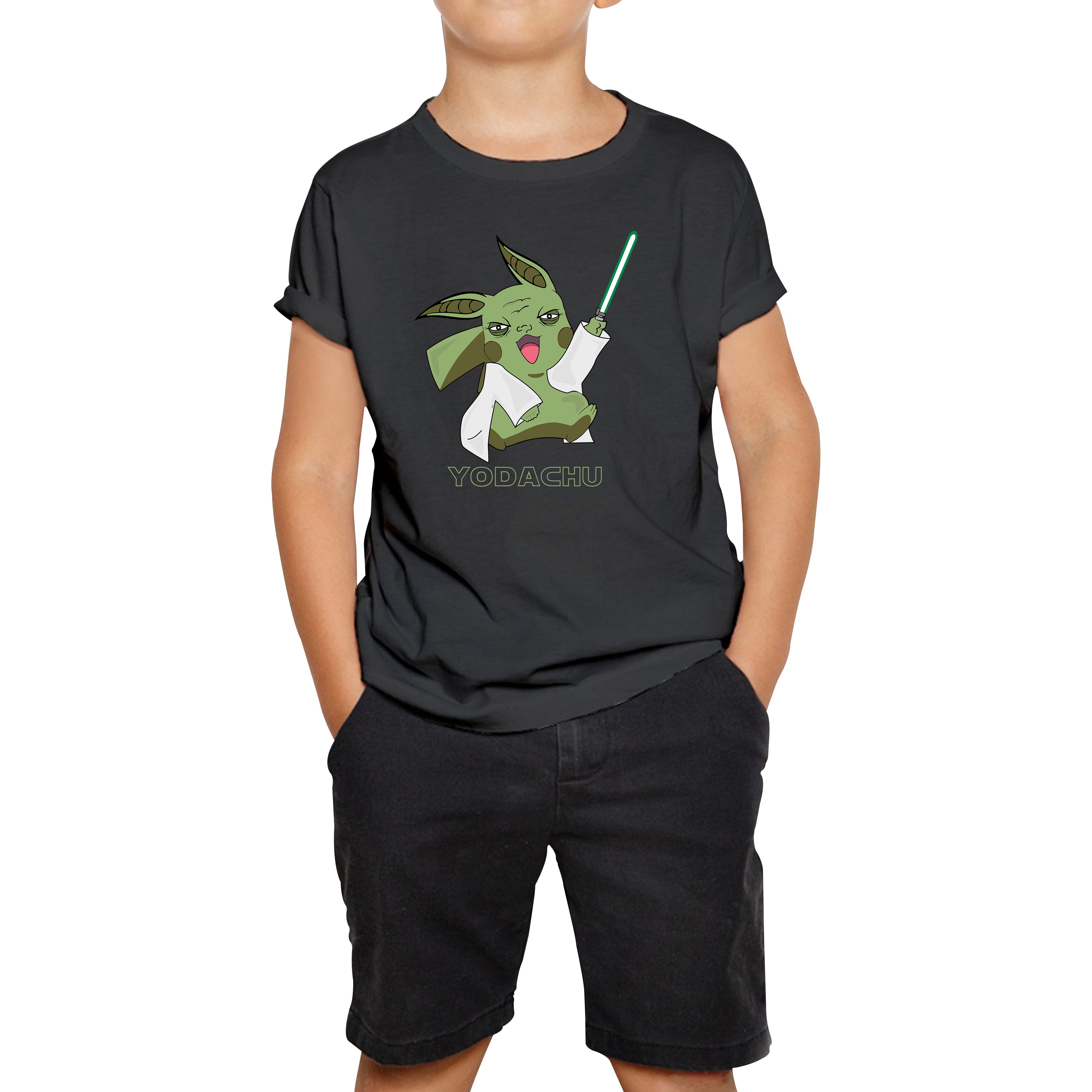 Yodachu Anime Lightsaber Movie Nintendo Parody Pikachu Pokémon Stars Wars Video Game Yoda Star Wars 46thAnniversary Kids T Shirt 160