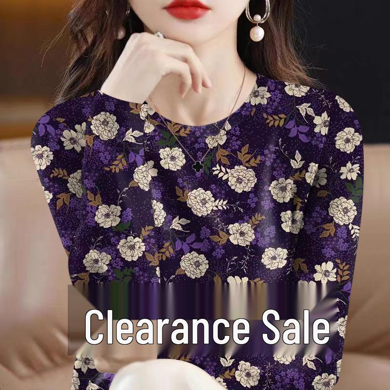 

Elegant Floral Long-Sleeve Age-Defying Autumn/Winter Women s Milk Silk Top 3XL (135-150 lbs)