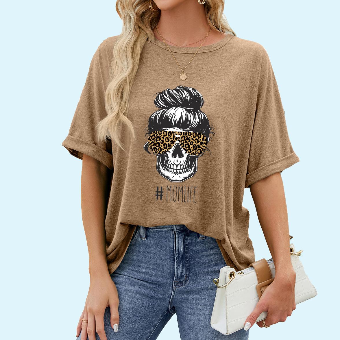 

Женская модная футболка с принтом больших размеров, летняя повседневная футболка с круглым вырезом, пуловер, свободная футболка с коротким рукавом