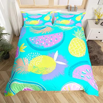 Fruits Duvet Cover Set Full Size Watermelon Strawberriy and Orange Comforter Cover Tropical Fruits Bedding Set for Girls Room