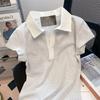 No price reduction #Design sense niche striped shoulder polo lapel short-sleeved T-shirt women's summer new top