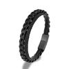 Simple Leather Bracelet For Men Genuine Handmade Braided Leather Cuff Bangle Black Stainless Steel Magnetic Clasp