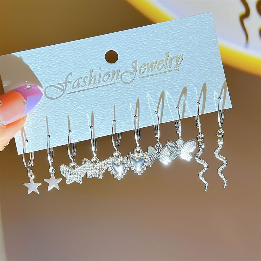 Vintage Heart Butterfly Snake Earrings for Women Goth Darken Punk Skull Retro Silver Color Metal Earring Set Jewelry Accessories