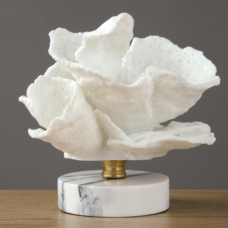 Creativity Resin Artificial Coral Artificial Coral Handcrafted Furnishings White Marble Base Home Decoration Simulation Animal