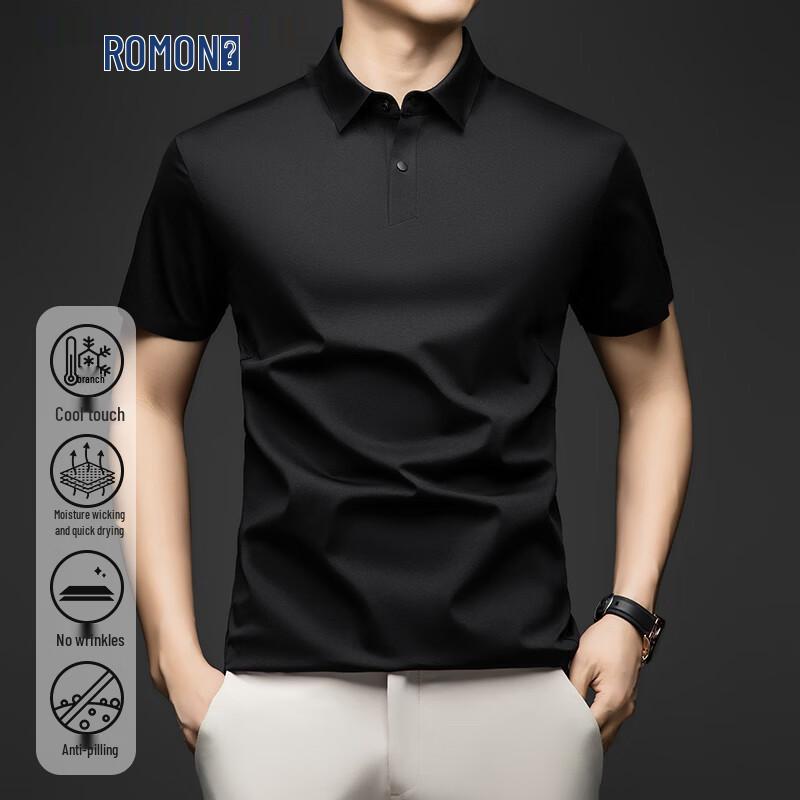 ROMON Men's Short Sleeve Ice Silk Polo Shirt