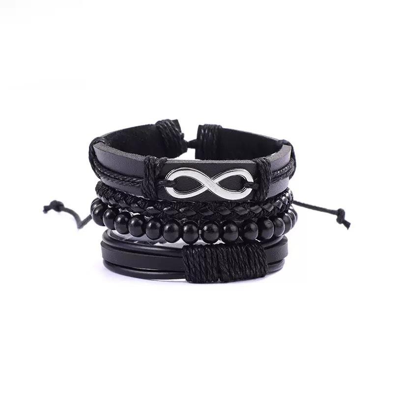 Vintage Beaded Multi-Leather Bracelet Men'S Personality Weaving Student Jewelry Adjusting Leather Bracelet
