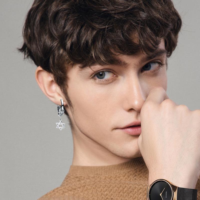 2PC Gothic Punk Stainless Steel Drop Hoop Earrings For Men/Women Ear Circle Buckle Tassel Chain Hip Hop Gothic Unisex Zircon