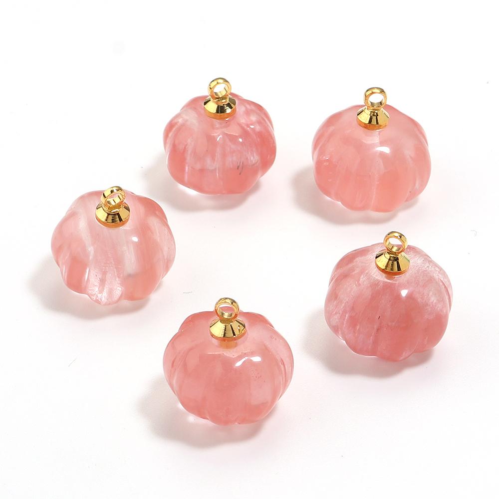 5PCS/Lot 12 14mm Cute Pumpkin Pendant Rose Quartz Green Aventurine Natural Stone Pendant Charms for Jewelry Making DIY Necklace