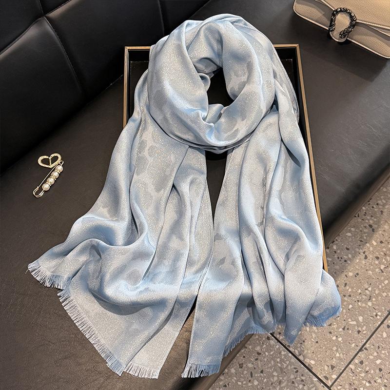 Summer Silk Scarf Female Imitation Silk Printing Long Scarf Thin Shawl With Decorative Leopard Print Tencel Cotton Beach Towel
