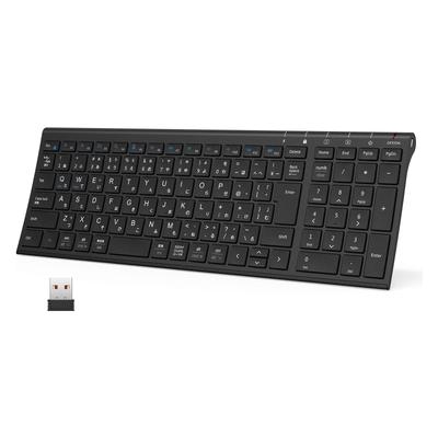 Teclado Sem Fio iClever Padrão JIS Layout Japonês Ultra Fino com Teclado Numérico Recarregável por USB Tamanho Completo Liga de Alumínio (Preto)