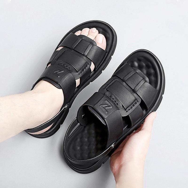 Men's Sandals 2024 Summer Fashion Comfortable Waterproof Anti Slip Leather Sandals Soft Sole Slippers Breathable Casual Shoes