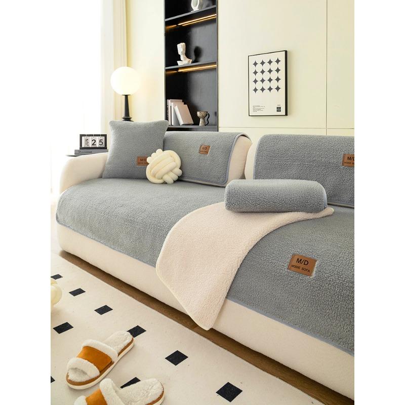 Plush Sofa Cushion Autumn Winter Thick Warm Cushion High-Grade Non-Slip Leather Sofa Special Cover Cover