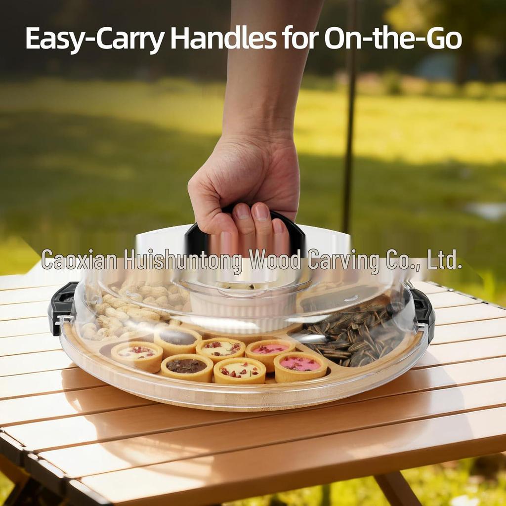 Eco-friendly Bamboo Tray with Acrylic Lid - Portable Wooden Plate for Camping, Picnics, and Restaurants