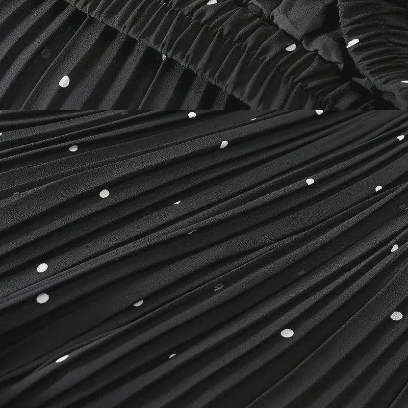 2025 Spring/Summer Women's High Waist Polka Dot Pleated A-Line Chiffon Midi Skirt