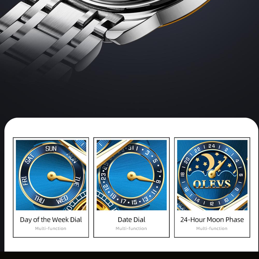 OLEVS High Quality Luxury Men Tourbillon Gold Watch Automatic Movement Mechanical Male Stainless Steel Waterproof Wristwatches