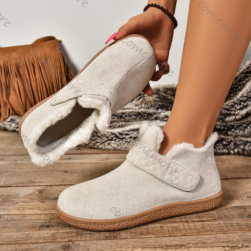 Fashion Comemore Flat Warm Padded Snow Boots Winter New Solid Color Round Head Cotton Shoes for Women Suede Casual Plus Velvet Botines