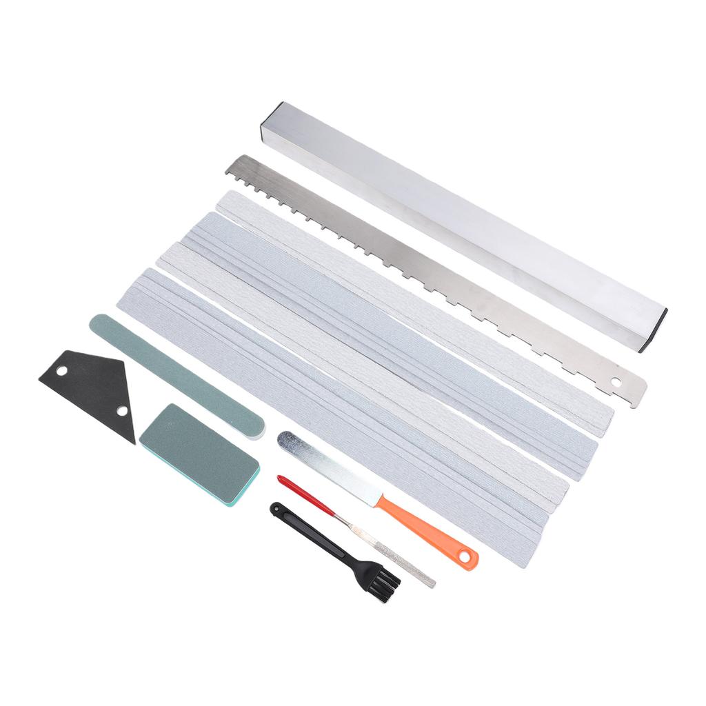 Guitar Fret Leveling and Polishing Kit Neck Straightedge Notched Ruler File Sandpaper Stainless Steel for Guitar