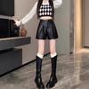 2024 A/W Women's High Waist Black PU Leather A-Line Booty Shorts: Wide-Leg, Casual, Slimming