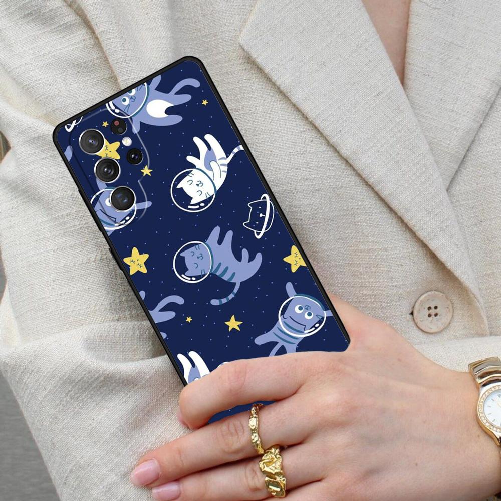 Space Happy Cats Cell Phone Case for Samsung Galaxy S26 Ultra S25 S24 S23 S22 S21 S20 Note10 Cover