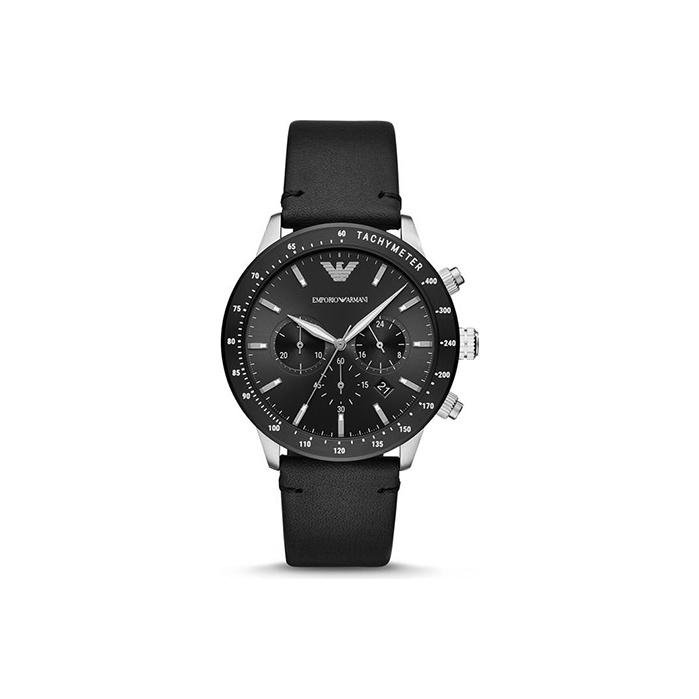 EMPORIO ARMANI Men s Chronograph Black Leather Watch AR11243-CLG Black Dial