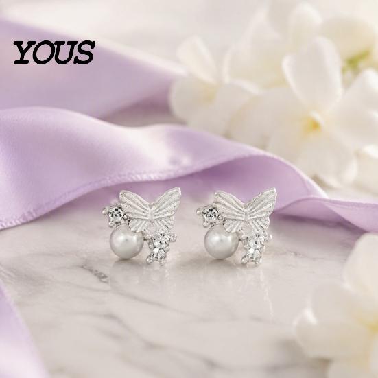 Rhinestone Butterfly Jewelry 1 Pair Stud Earrings for Women, Sparkly Faux Pearl Minimalist Daily Earrings, Glitter Cubic Zirconia Daily, Party,