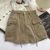 Women's High Waist Cargo Skirt A-Line Skirt Drawstring Pocket Patchwork Solid Color Micro Stretch Casual Mini Skirt