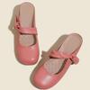 Cowhide version inner heightening bag head half slippers women's summer new wear thick heel with round head Mary Jane