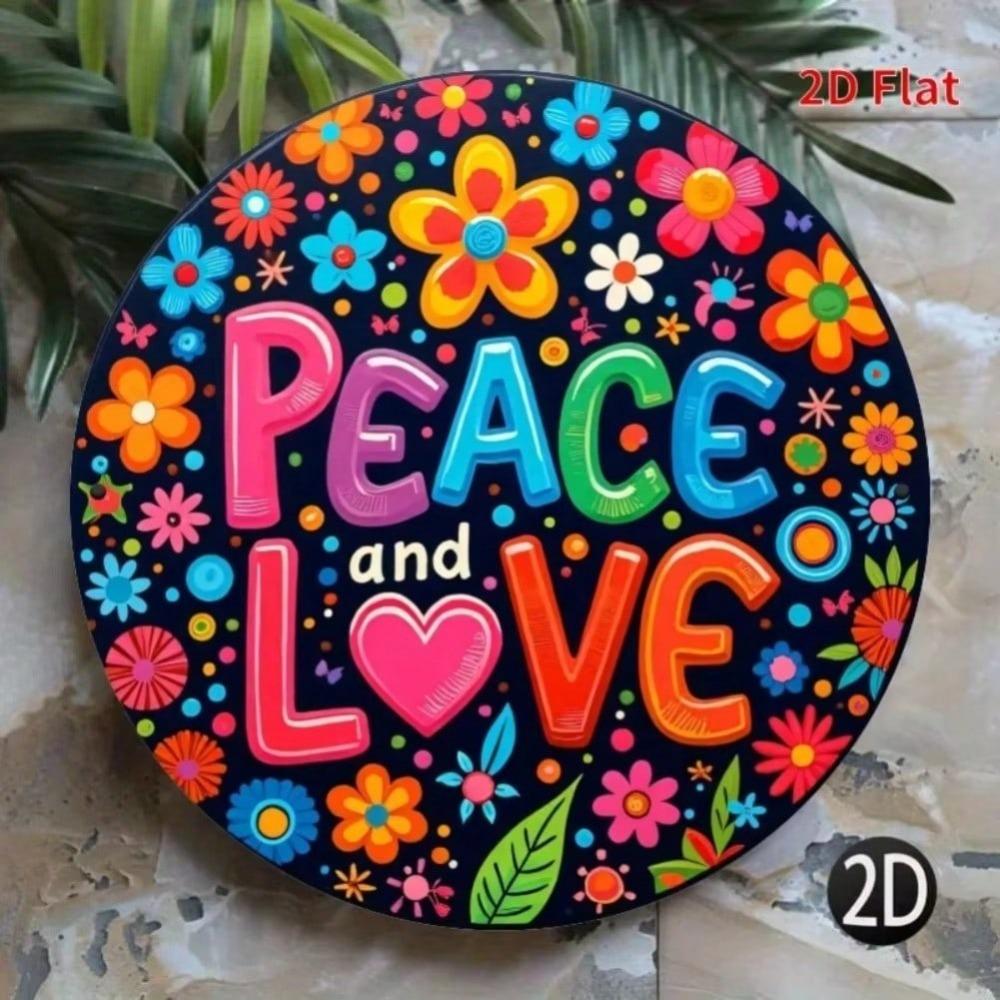 Iron Wall Art with Peace Love Floral Motif Hanging Decor for Home Office Gift