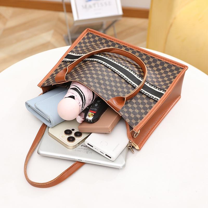 Fashion printed handbag New retro tote bag Contrast color women's bag Casual shopping bag One shoulder messenger bag
