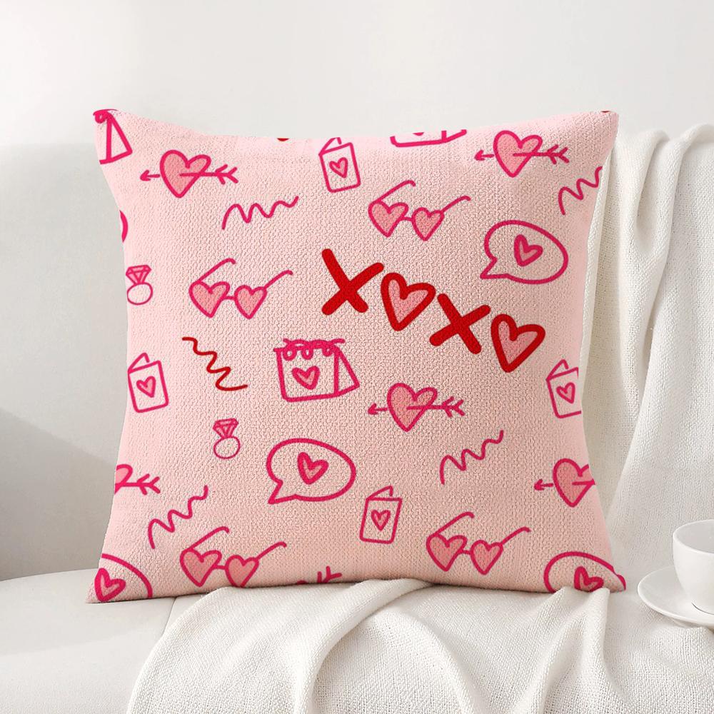 Lovely Heart of Love My Beloved Cushion Cover Natural Linen Organic Fabric DoubleSided Printing Sofa Home Decor Breathable
