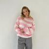 Beiläufige Gestrickte Gestreifte Pullover Frauen Lose Off Schulter Slash Neck Langarm Weibliche Pullover 2024 Herbst Dame Straße Jumper