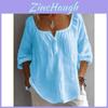 T-shirt casual da donna con scollo a V e maniche lunghe in misto cotone patchwork per stile streetwear