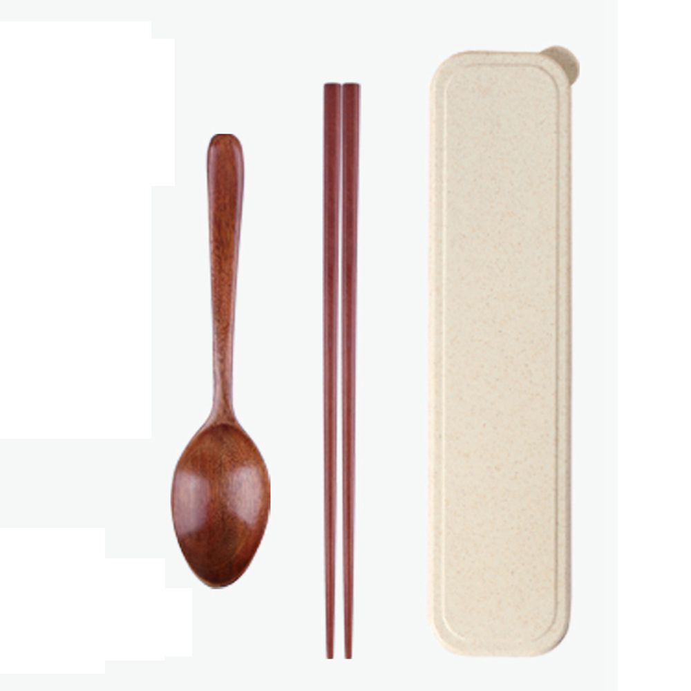 Convenient Travel Reusable Wooden Portable With Box Spoon Dinnerware Cutlery Set Chopsticks