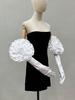 Satin Rose Flower Long Gloves – Detachable Bridal Arm Warmers for Wedding, Evening Gown & Photo Shoot