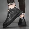 Men's Leather Shoes Round Toe Solid Color Lace Up Male Casual Boots In Promotion Retro Classic Original Fashion 2024 Luxury Sale