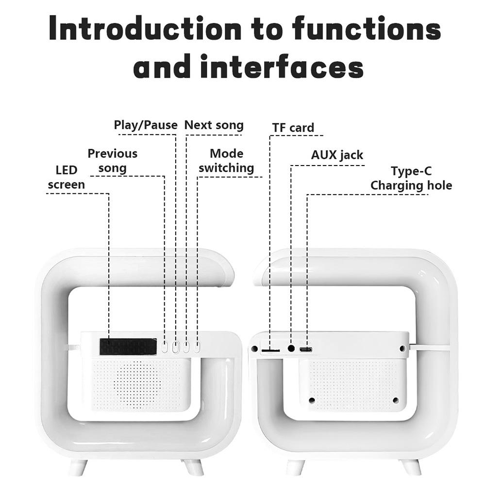 Alarm Clock with Wireless Charging Station Bluetooth-Compatible Speaker App Control Desk RGB Night Lamp for Indoor Bedroom