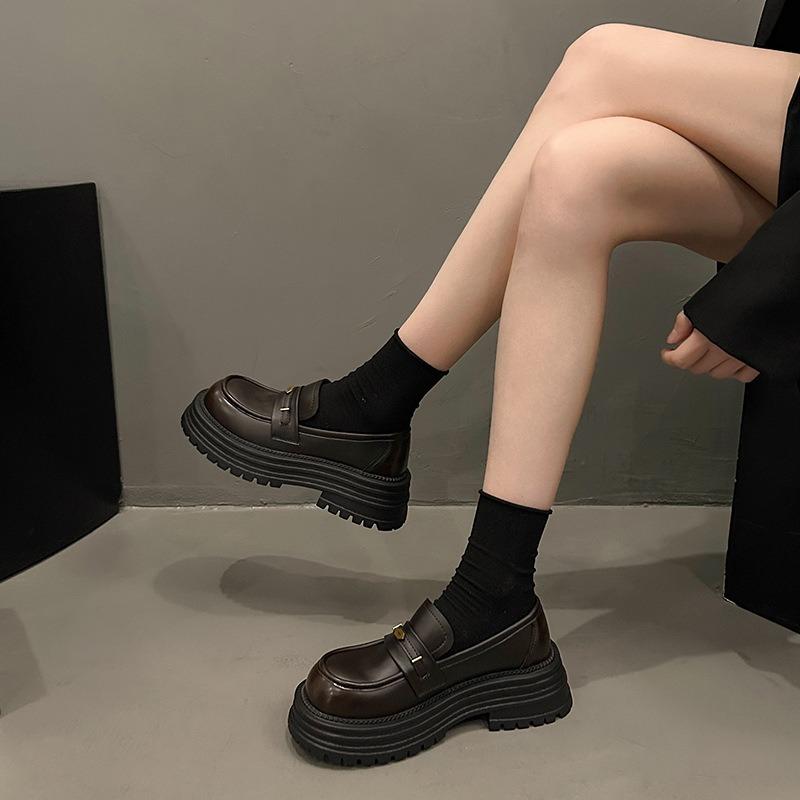 Platform women's new spring British small leather shoes versatile black shoes soft sole single shoes women's