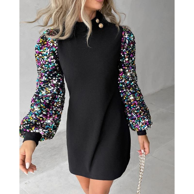 YYFS Women's Fashion Fall Winter Solid Color Print Long Sleeve O-Neck Casual Dresses