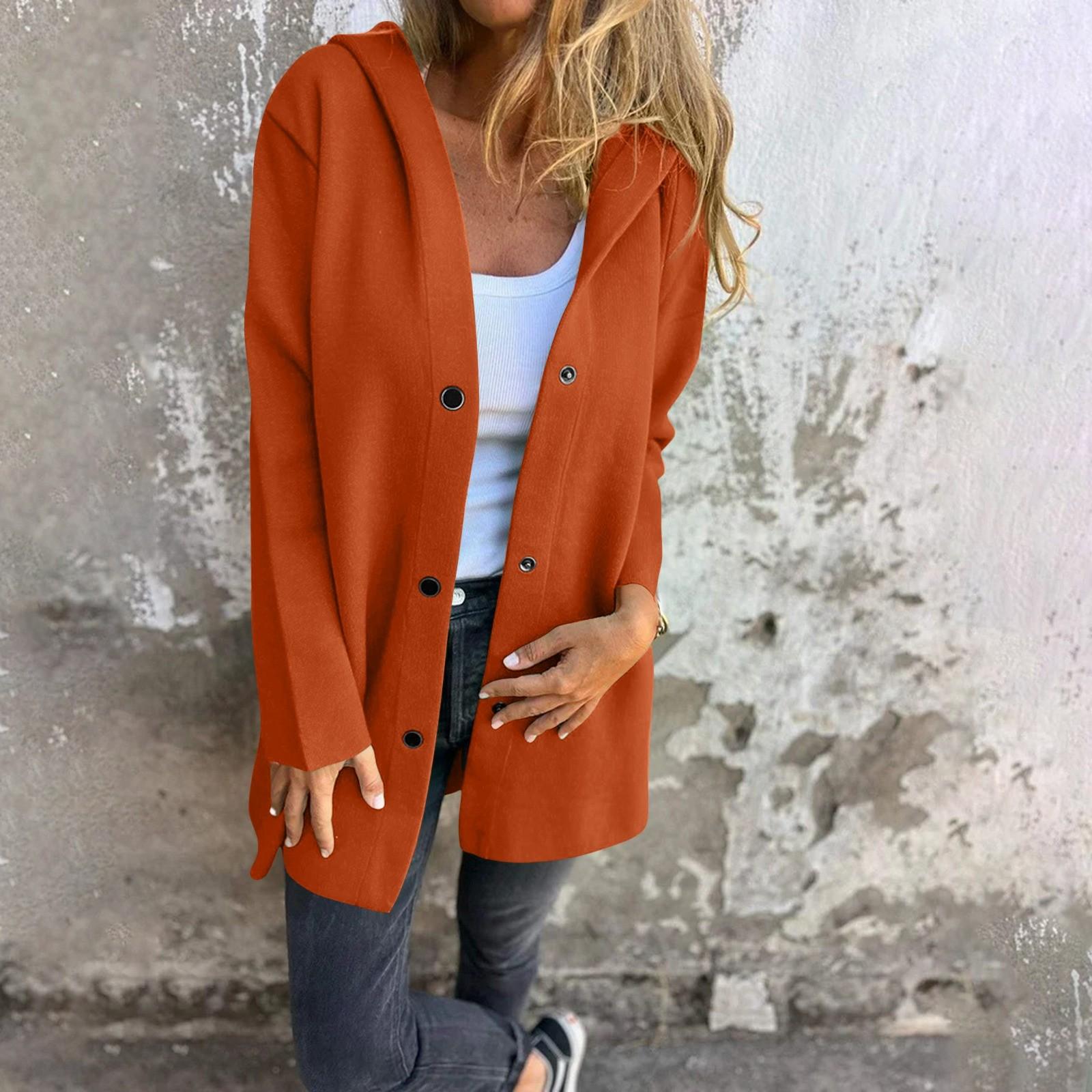 

Женская повседневная модная однотонная однобортная куртка с длинными рукавами и карманами с капюшоном XL шафрановый